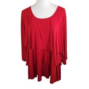 Susan Graver Red Tiered‎ Layered Knit Tunic Top Womens Plus Size 3X Valentines